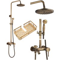 Regendusche Duschsystem Retro Duschset mit Handbrause Badewanne Auslauf Antik Messing Duschsystem Höhenverstellbar 90135cm von SUGUWORD