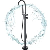 SUGUWORD Schwarz Freistehende Armatur Badewanne Wasserhahn 2 Griffe 360°Drehen Auslauf mit Handbrause 150cm Schlauch Badezimmerarmatur Wannenarmaturen von SUGUWORD