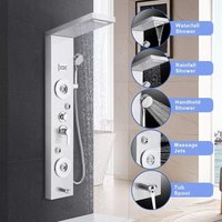 Duschpaneel Schwarz 6 Funktionen Regendusche Duschset, Duschsystem mit handbrause,Wasserfall Regenduschkopf und Wanneneinlauf von SUGUWORD