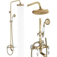 Suguword - Duschsystem Antikes Messing Duscharmatur Set Gold Retro Duschset mit Armatur, Vintage Duscharmatur Komplettset mit 8' Regendusche, von SUGUWORD