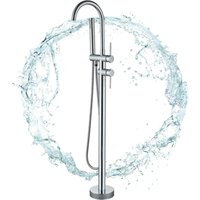 Modern Freistehende Badewanne Wasserhahn Bodenmontage 360 Grad Schwenkauslauf mit 150cm Schlauch Handbrause Sprayer Chrom Finish von SUGUWORD