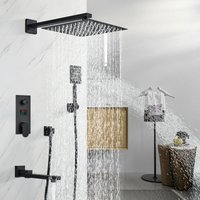 Suguword - Unterputz-Duschsystem mit quadratischem Duschkopf 12 Zoll Messing Digitalanzeige Handbrause mit 360 Grad drehbarem Badewannenauslauf von SUGUWORD