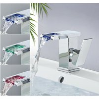 Led Wasserfall Waschbecken Badezimmer Einhebelmischer Messing Waschbecken Wasserhahn Armatur Waschbeckenarmatur mit Warm- und Kaltwasser Verchromt von SUGUWORD