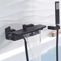 Badezimmer Badewannen-Armaturen-Set – Wandmontierte Wasserfall-Auslauf aus massivem Messing – Duschkopf-Kombisystem in mattem Schwarz von SUGUWORD