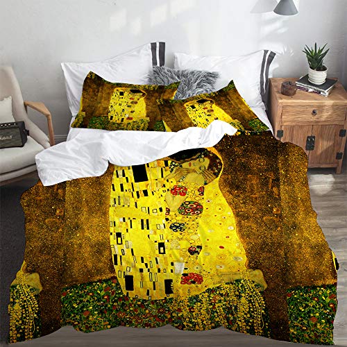 SUHETI Bettwäsche-Set, Mikrofaser,Klimt inspirierte Batikmalerei der abstrakten Kunst aufgrund von Gustav Klimt,1 Bettbezug 135 X 200cm + 2 Kopfkissenbezug 80 X 80cm von SUHETI