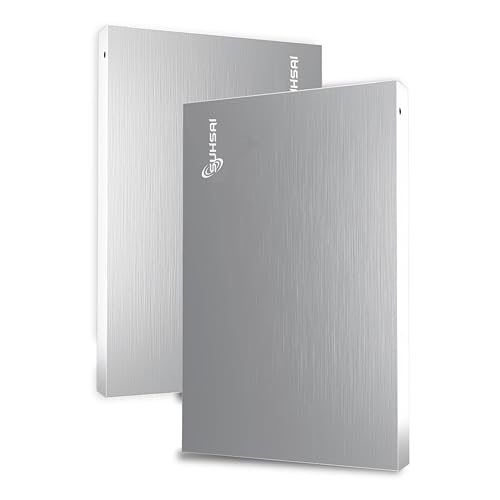 SUHSAI Tragbare Externe Festplatte, USB 2.0, HDD-Speicherlaufwerk, 500 GB, ultraschlanke Hochgeschwindigkeits-Datenübertragungsfestplatte, kompatibel mit PC, Mac, Windows, Desktop (Silber) von SUHSAI