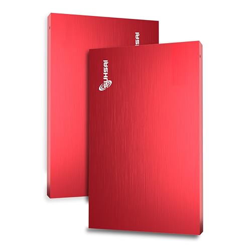 SUHSAI Tragbare Externe Festplatte, USB 2.0, HDD-Speicherlaufwerk, 500 GB, ultraschlanke Hochgeschwindigkeits-Datenübertragungsfestplatte, kompatibel mit PC, Mac, Windows-Desktop (rot) von SUHSAI