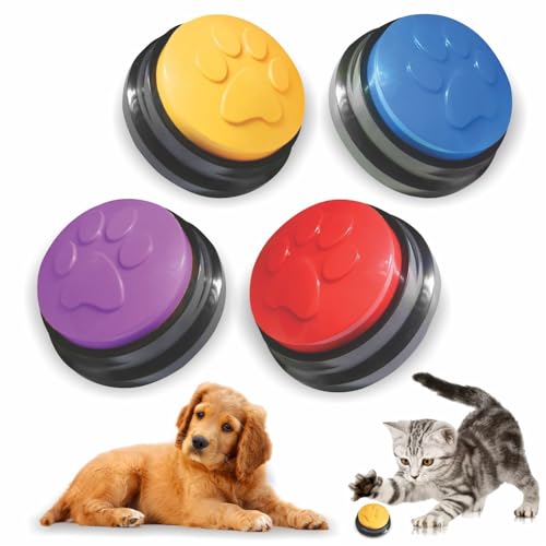 SUHSAI Hundeknöpfe, Sprechtraining, 4er-Pack beschreibbare Hundeknöpfe für Kommunikation und Haustiertraining, 30-Sekunden-Sprachsummer mit Pfotendesign, sprechende Tonknöpfe für Haustiere von SUHSAI