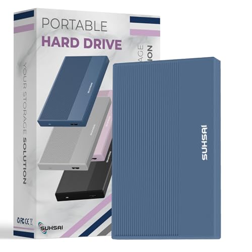 SUHSAI Externe Festplatte, 500GB, Externe Festplatte, Backup-Laufwerk, USB 3.0, Hochgeschwindigkeits-Datenübertragungsfestplatte, kompatibel mit Mac, Laptop, Desktop-Spielekonsole (blau) von SUHSAI