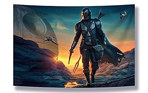 SUIBIAN Tapisserie Banner Star Wars Mandalorian Yoda Blue Death Star Wall Poster Wall Hanging Decoration for Bedroom Dorm Cool-for Party Art Wall Tapisserie (Mandalorian Yoda, 99 x 150 cm) von SUIBIAN