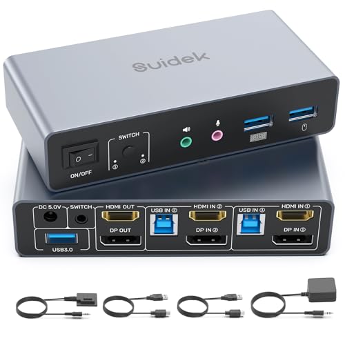 SUIDEK HDMI Displayport KVM Switch, 2 Computer 2 Monitore 4K@60Hz KVM Switcher Dual Monitor für 2 PC, 3 USB 3.0 Ports unterstützen Extended/Mirror Mode mit Desktop Controller&2 USB Kabel&Netzadapter SUIDEK HDMI Displayport KVM Switch, 2 Computer 2 Monitore 4K@60Hz KVM Switcher Dual Monitor für 2 PC, 3 USB 3.0 Ports unterstützen Extended/Mirror Mode mit Desktop Controller&2 USB Kabel&Netzadapter von SUIDEK