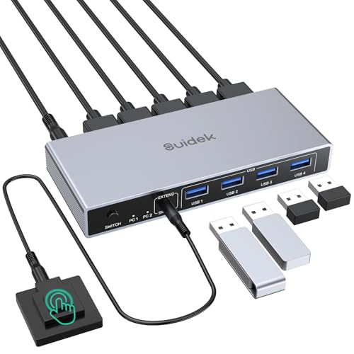 SUIDEK HDMI KVM Switch 1 Monitor 2 Computer, 4K@60Hz USB 3.0 KVM Umschalter mit 4 USB Ports für 2 Computer teilen Tastatur Maus Drucker, inklusive Desktop Controller, 2 USB Kabel und Netzadapter SUIDEK HDMI KVM Switch 1 Monitor 2 Computer, 4K@60Hz USB 3.0 KVM Umschalter mit 4 USB Ports für 2 Computer teilen Tastatur Maus Drucker, inklusive Desktop Controller, 2 USB Kabel und Netzadapter von SUIDEK