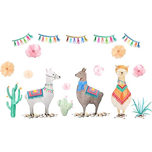 Cartoon Tiere Alpaka Lama Wandaufkleber Schöne Kaktus Pflanze Abziehbilder Für Wohnzimmer Musik Geburtstag Party Thema Geschenk von SUIHONG