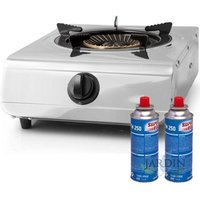 Butan- oder Propangaskocher + Kompletter Butangasregler. Piezoelektrische Zündung. 2 Brenner von SUINGA