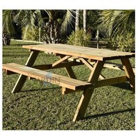 Outdoor-Picknicktisch aus Holz, 177 x 152 x 71 cm, zwei Klappbänke. Dicke, Brettbreite 4 x 11,2 cm. von SUINGA