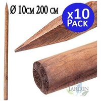 Suinga - Pack 10 x holzstützen mit Spitze, 200 cm lang, Durchmesser 10 cm. Unterstützung für Bäume. Bau von Zäunen, Umzäunungen, Pergolen von SUINGA