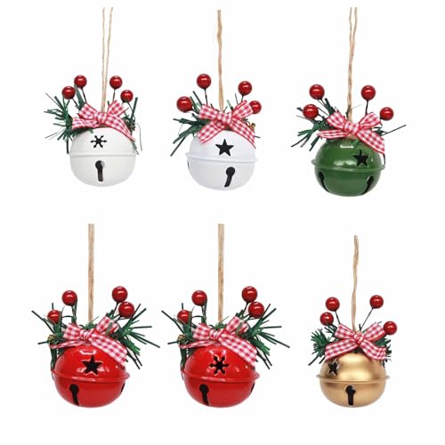 SUIOPPYUW 6 teiliges Weihnachtsglocken Ornament Set, Metall mit Band für 6 teiliges festliches Jingle Glocken Set, für festliche Weihnachtsbäume, Typ+1 SUIOPPYUW 6 teiliges Weihnachtsglocken Ornament Set, Metall mit Band für 6 teiliges festliches Jingle Glocken Set, für festliche Weihnachtsbäume, Typ+1 von SUIOPPYUW