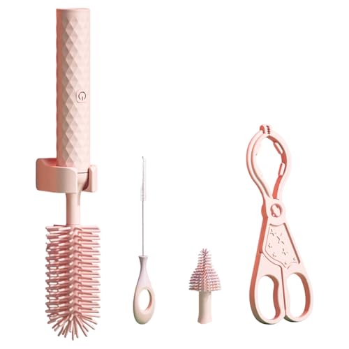 SUIOPPYUW Elektrische Babyflaschen Reinigungsbürste, tragbarer elektrischer Reiniger für Babyflaschen, Reisen, elektrisches Flaschenbürsten Set, rosa 4St von SUIOPPYUW