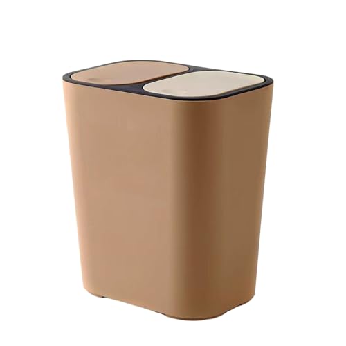 SUIOPPYUW Umweltfreundliche Abfallbehälter mit innovativem Sortiersystem mit Zwei Fächern, rechteckiger Kunststoff Mülleimer mit Druckknopf aus Kunststoff, Kaffee, 29X21X33CM von SUIOPPYUW