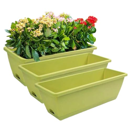 SUIUOI 3 Stück Rechteckige Blumentöpfe, Bonsai-Topf-Pflanzgefäß und Wasserablauf für den Außenbereich, Kunststoff-Blumentöpfe mit Entwässerungsloch, Sukkulenten-Pflanztopf Garten Gemüsebehälter von SUIUOI