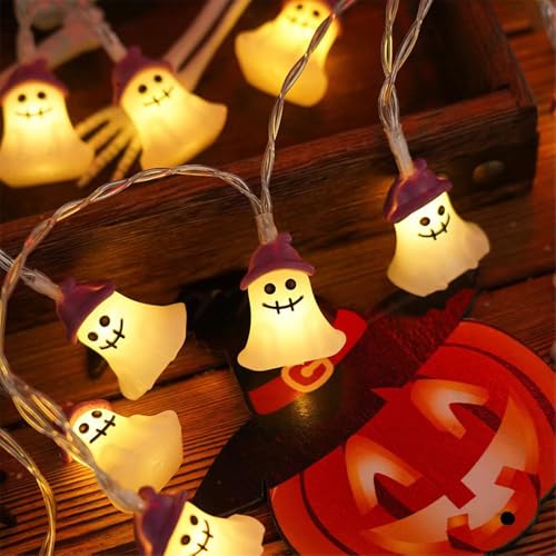 Halloween-Geister-Lichterkette, 20 LEDs, 3 m, Halloween-Dekoration, batteriebetriebene Geisterlichter für Party, Innen- und Außenbereich, Party, Veranda, Kamin, Halloween-Dekorationen von SUJAHHUJIQ