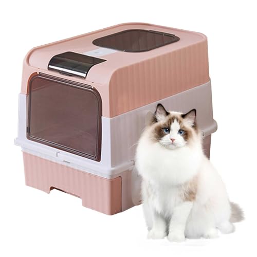 Katzentoilette mit Vollständig Geschlossener Box – Extra Große & Tiefes Modell aus Kunststoff mit Auslaufschutz und Kostenloser Schaufel (mit Abnehmbarem Rand) von SUJOSAJU