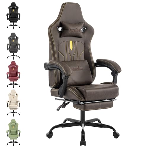 SUKIDA Gaming Stuhl Computerstuhl Ergonomischer Gaming Chair mit Fußstütze Bürostuhl Ergonomischer Computerstuhl mit Lendenwirbelstütze Braun von SUKIDA