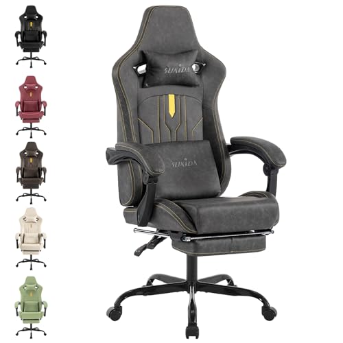 SUKIDA Gaming Stuhl Computerstuhl Ergonomischer Gaming Chair mit Fußstütze Bürostuhl Ergonomischer Computerstuhl mit Lendenwirbelstütze Grey von SUKIDA
