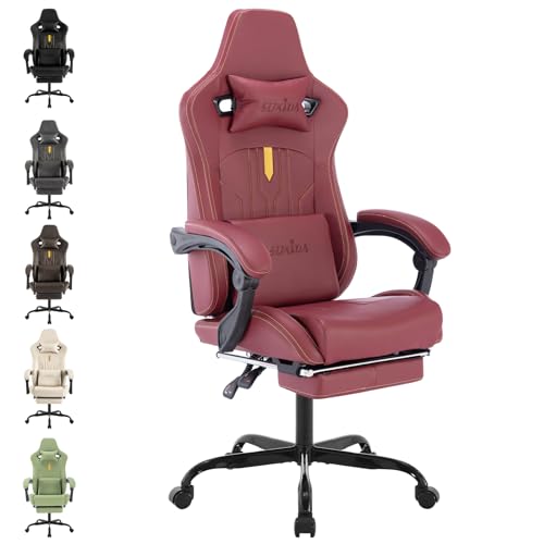 SUKIDA Gaming Stuhl Computerstuhl Ergonomischer Gaming Chair mit Fußstütze Bürostuhl Ergonomischer Computerstuhl mit Lendenwirbelstütze Rot von SUKIDA