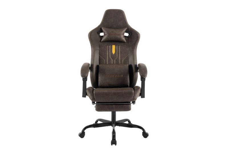 SUKIDA Gaming-Stuhl Ergonomischer Gamingstuhl mit Fußstütze & Lendenstütze – bis 150 kg (Komplett-Set), schwenkbar, höhenverstellbar, ausziehbare Sitzfläche von SUKIDA