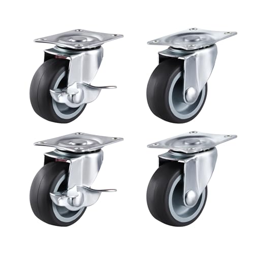 4 Stück Möbelrollen 40mm (2 mit Bremsen und 2 ohne), Möbelrollen klein mit max. Tragkraft 100 Kg/Rollensatz, Lenkrollen mit Bremse, Drehbare Rollen für Möbel, als Transportrollen Industrierollen von SUKITMISO