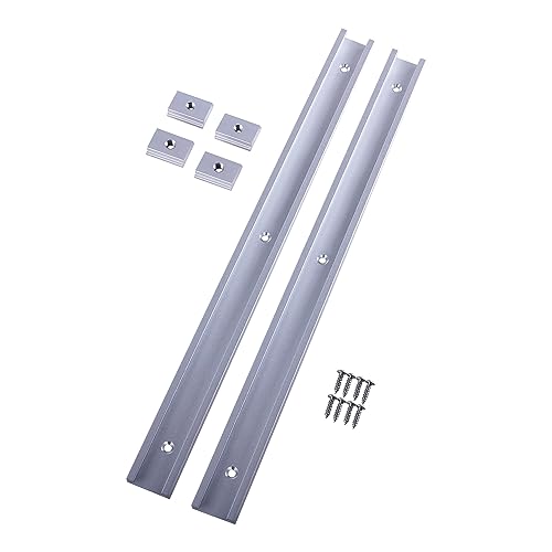 SUKITMISO 2 Stück T-Schiene 400mm T-Schienenrampe aus Aluminiumlegierung, T Track 400mm mit 8 Stück selbstschneidenden Schrauben und 2 Stück M8/M6 Schiebern für Tischsäge Router Holzbearbeitung von SUKITMISO