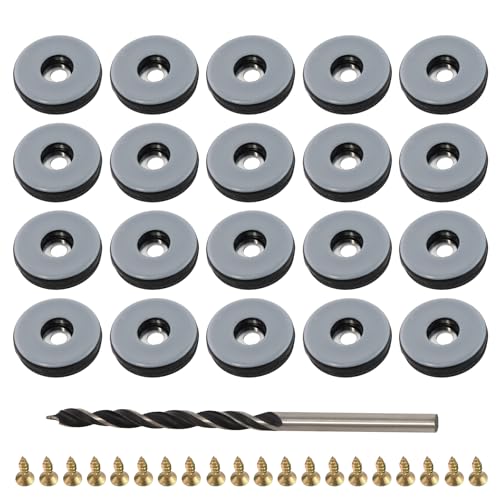SUKITMISO 20 Stück Schraubgleiter 30x30mm Rund – Möbelgleiter Set mit Edelstahlschrauben + Bohrer, für für Möbel Sessel Stuhlbeine von SUKITMISO