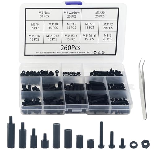 SUKITMISO 260 Stück M3 Nylon Male-Female Hex Spalte Standoff Spacer Schraubenmutter Sortiment Kit, M3 Nylon Schraube Mutter Abstandshalter für Platinen Mainnboard Reparatur Zubehör SUKITMISO 260 Stück M3 Nylon Male-Female Hex Spalte Standoff Spacer Schraubenmutter Sortiment Kit, M3 Nylon Schraube Mutter Abstandshalter für Platinen Mainnboard Reparatur Zubehör von SUKITMISO
