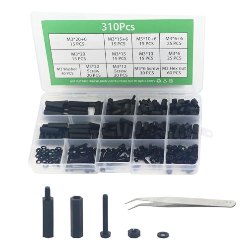 SUKITMISO 310 Stück M3 Nylon Male-Female Hex Spalte Standoff Spacer Schraubenmutter Sortiment Kit, M3 Nylon Schraube Mutter Abstandshalter für Platinen Mainnboard Reparatur Zubehör von SUKITMISO