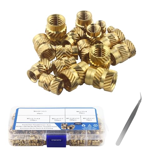 SUKITMISO 410 Stück Gewindeeinsatz, M2 M2,5 M3 M4 M5 M6 Messing Einpressmuttern, Einbettung Muttern Sortiment für 3D-Druck Kunststoffteilen Spritzguss von SUKITMISO
