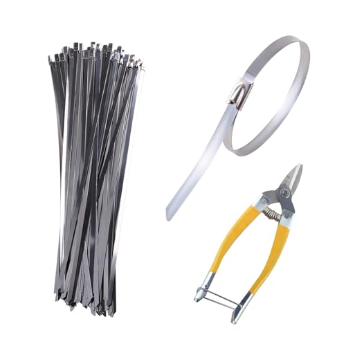 SUKITMISO 50 Stück 4.6x400mm Edelstahl Kabelbinder, Kabelbinder Metall Rostfrei Selbstsichernde Edelstahlbinder, Kabelbinder mit Selbstsicherung für Auspuffaufwicklung, Kabelbündelung, Gartenpflege von SUKITMISO