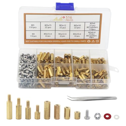 SUKITMISO 516 Stück M3 Abstandshalter Hex Distanzhülsen PCB Standoff Schraube Mutter Sortiment Kit, M3 Messing Männlich Weiblich Sechskantschrauben Mutter für Platine Mainboard Reparatur Zubehör von SUKITMISO