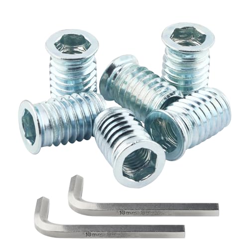 SUKITMISO 60Stück Einschraubmutter M6x10mm, Gewindeeinsatz, Einschraubmutter Holz, Legierter Stahl Einschraubmuffen Gewindebuchse, Innensechskant Einschraubgewinde Muttern für Holzmöbel, mit Hex Key von SUKITMISO