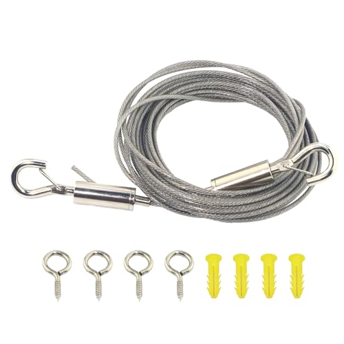SUKITMISO Drahtseil Rankhilfe Set, 5M 2mm Drahtseil Edelstah mit Längenverstellbar Haken und 4 Schrauben, PVC-Beschichtetes Stahlseil als Zeltseil Wäscheleine Kletterpflanzenseil Gardinenseil von SUKITMISO
