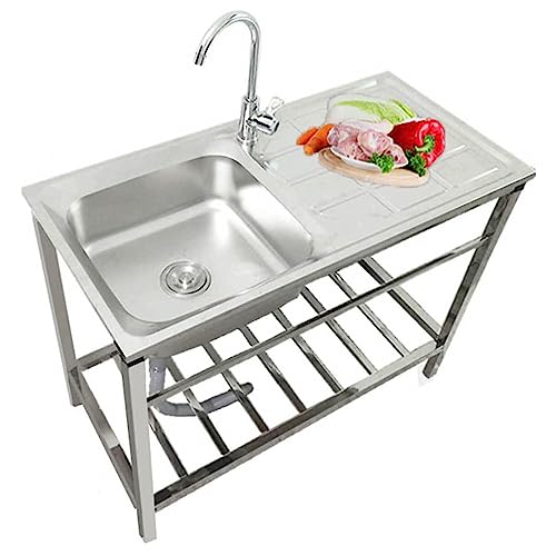 Outdoor Spüle Mit Wasserhahn,Spülbecken Edelstahl,Freistehende Außenbereich Camping Spültisch 1 Becken Gastro Spüle,Kommerzielles Einzelbecken-Waschbecken Für Garage,Werkstatt,Waschküche,Bauernhaus ( von SUKORI