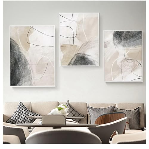 SUKPDJO Abstrakt Kunst Wandbilder Bilder Beige Grau,Wohnzimmer Wandbilder Grau, Poster & Bilder Geometrisch,Linienbild,Rahmenlos (A,60 x 90 cm) von SUKPDJO
