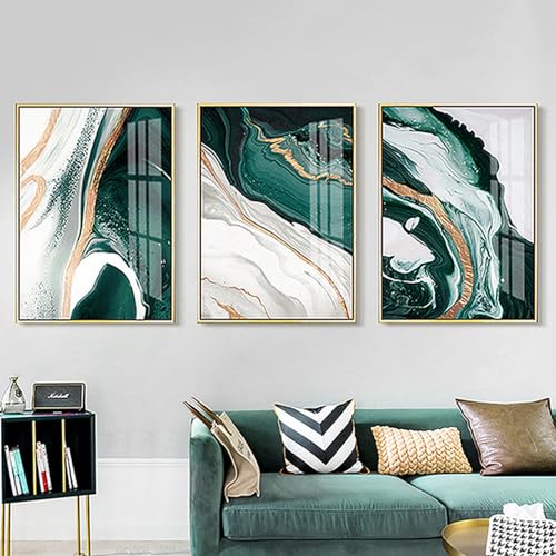 Gold Grün Grau Wandbilder,Abstrakte Leinwand Bilder,Wohnzimmer Dekoration Wandkunst,Moderne Leinwand Poster,Kunst Flurdekor Bilder,Kunstdrucke,Rahmenlos (C,50 x70 cm No Frame) von SUKPDJO
