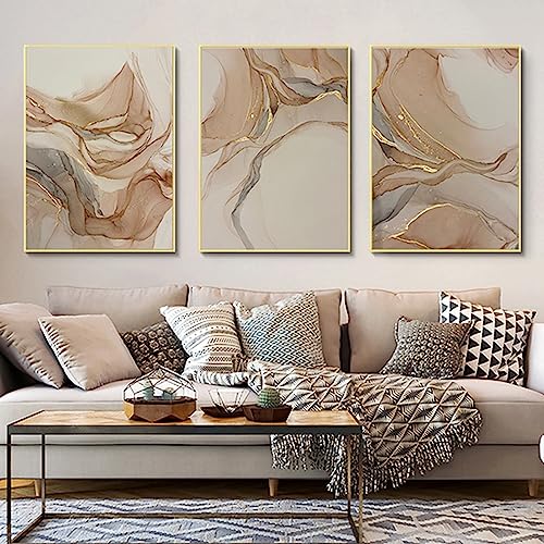 Leinwand Bilder 3er Set Beige Gold Bilder Set,Poster Set Marmor Bilder,Abstrakt Geometrisch Bilder Wohnzimmer Texturierte Marmor Wandbilder, Ohne Rahmen (C,30 x 40 cm) von SUKPDJO