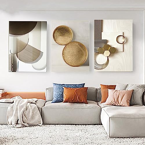 Leinwand Bilder 3er Set Beige Gold Bilder Set,Poster Set Marmor Bilder,Abstrakt Geometrisch Bilder Wohnzimmer Texturierte Marmor Wandbilder, Ohne Rahmen (Gold A,50 x 70 cm) von SUKPDJO