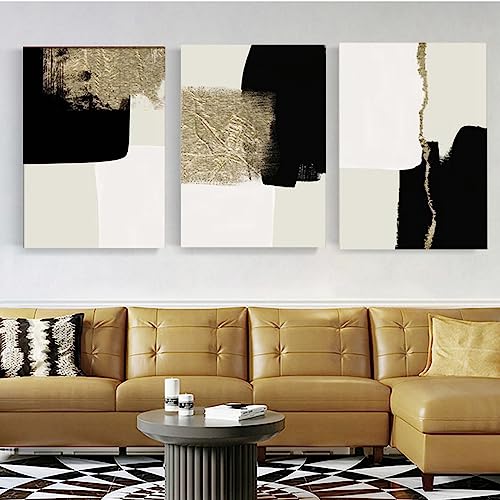 Leinwand Bilder 3er Set Beige Gold Bilder Set,Poster Set Marmor Bilder,Abstrakt Geometrisch Bilder Wohnzimmer Texturierte Marmor Wandbilder, Ohne Rahmen (Gold B,50 x 70 cm) von SUKPDJO