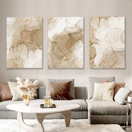 SUKPDJO 3er Poster Set Gold Bilder Abstrakt Geometrisch Wandbilder Beige Marmor Leinwand Kunstposter Wanddeko Bilder,Ohne Rahmen (B,60 x 90 cm) von SUKPDJO