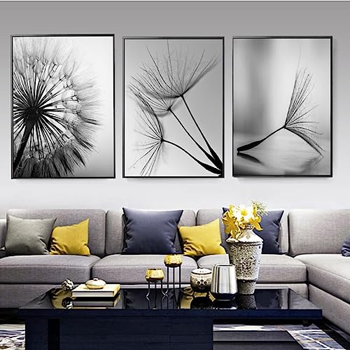 SUKPDJO Schwarz Weiß Leinwand Wandbilder Pusteblume Leinwand Poster Set Schwarz Botanische Leinwandbilder Moderne Wandbilder Bilder Wohnzimmer Deko Ohne Rahmen*3 (60 x 90 cm) von SUKPDJO