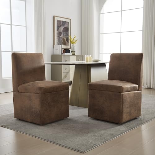 Gepolsterte Esszimmerstühle, Coffee Microsuede, 2er Set Drehbare Esszimmerstühle Küchenstühle Rollen & Lagerung Bequemer Moderner Rollsessel Weiß für Wohnzimmer Armloser Stuhl aus Stoff von SUKY