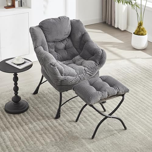Lazy Chair with Ottoman, Modern Lounge Accent Chair Armrests and a Side Pocket, Corner, Leisure Upholstered Sofa Reading with Footrest for Small Space (Grau) von SUKY
